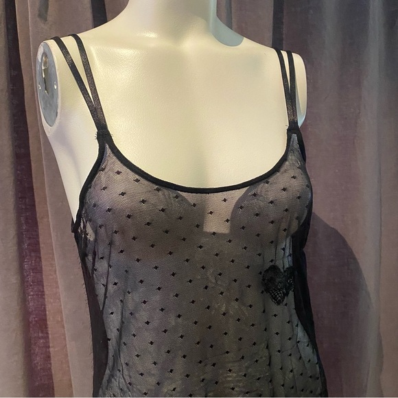 Black sheer micro mesh hearts frilly chemise lingerie - Picture 4 of 6